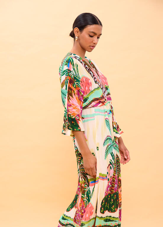 VESTIDO LOLA CASADEMUNT LONGO MANGAS LARGAS ESTAMPA PALMEIRAS - Carla Valente