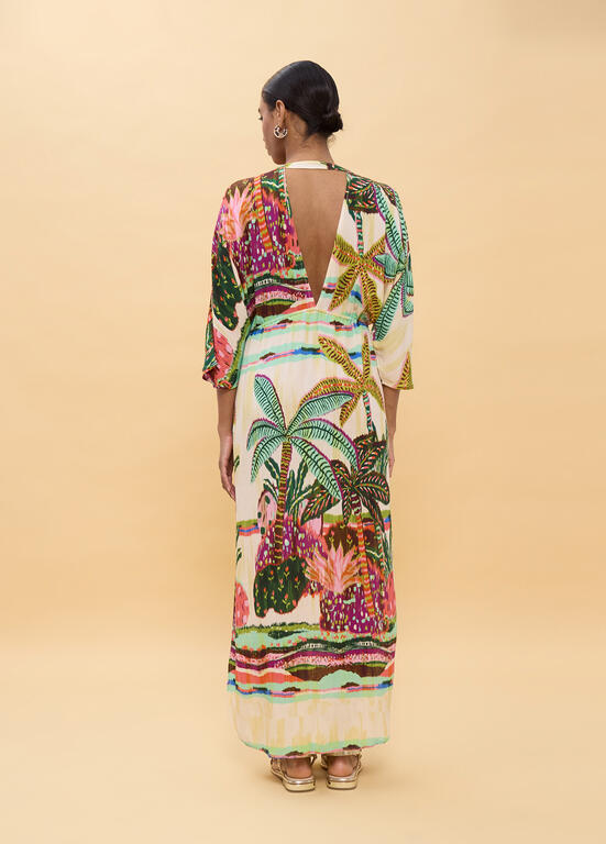 VESTIDO LOLA CASADEMUNT LONGO MANGAS LARGAS ESTAMPA PALMEIRAS - Carla Valente