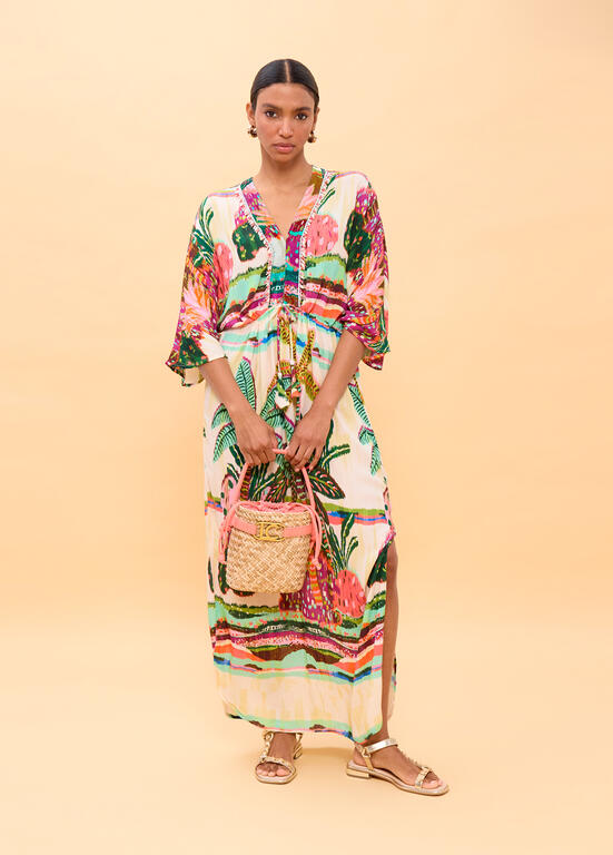 VESTIDO LOLA CASADEMUNT LONGO MANGAS LARGAS ESTAMPA PALMEIRAS - Carla Valente