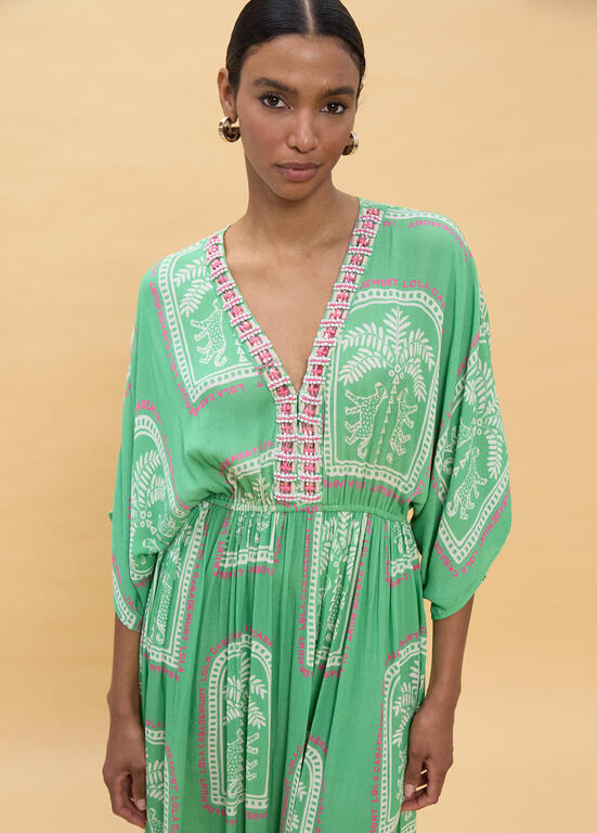 VESTIDO LOLA CASADEMUNT LONGO MANGAS LARGAS ESTAMPA THAI - Carla Valente