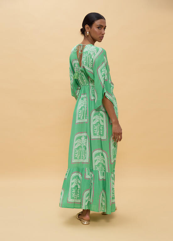 VESTIDO LOLA CASADEMUNT LONGO MANGAS LARGAS ESTAMPA THAI - Carla Valente