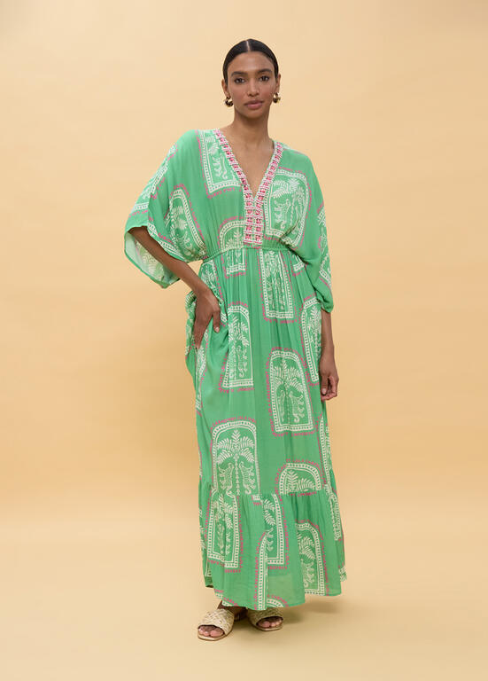 VESTIDO LOLA CASADEMUNT LONGO MANGAS LARGAS ESTAMPA THAI - Carla Valente