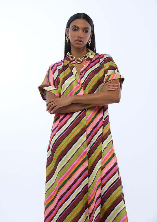 VESTIDO LOLA CASADMNT ACETINADO COM PADRÃO DE RISCA - Carla Valente