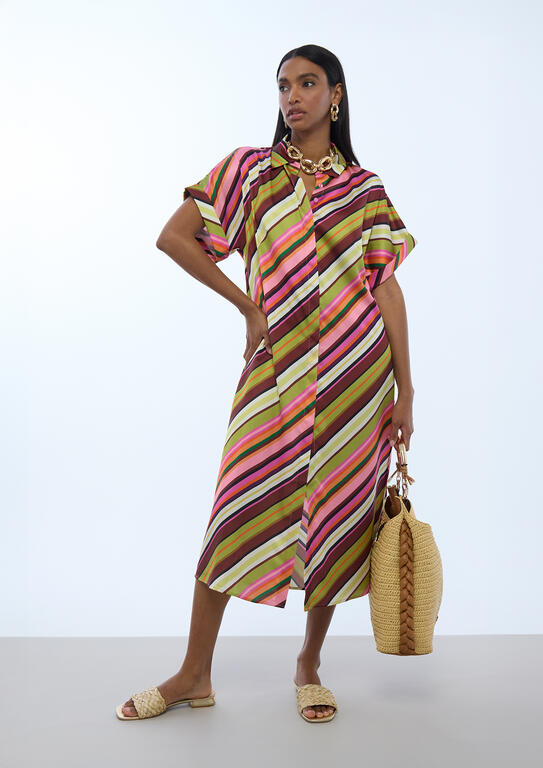 VESTIDO LOLA CASADMNT ACETINADO COM PADRÃO DE RISCA - Carla Valente