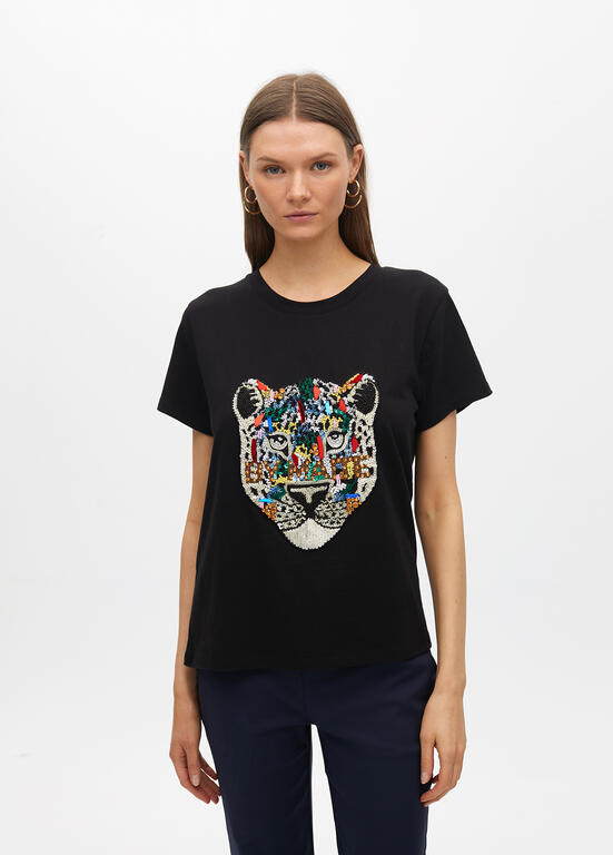 T-SHIRT MAITE COM TIGRE EM STRASS - Carla Valente