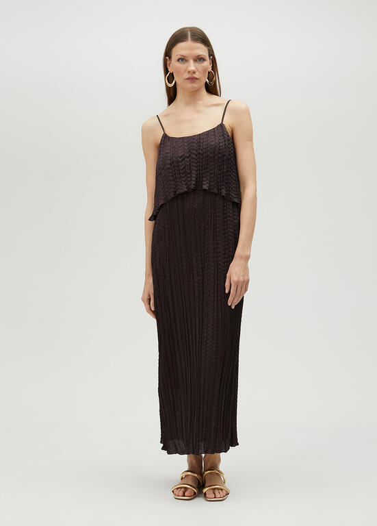 VESTIDO MAITE MIDI FALSO PLISSADO COM FOLHOS - Carla Valente