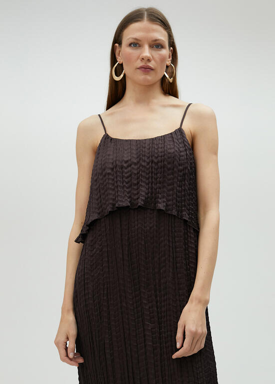 VESTIDO MAITE MIDI FALSO PLISSADO COM FOLHOS - Carla Valente