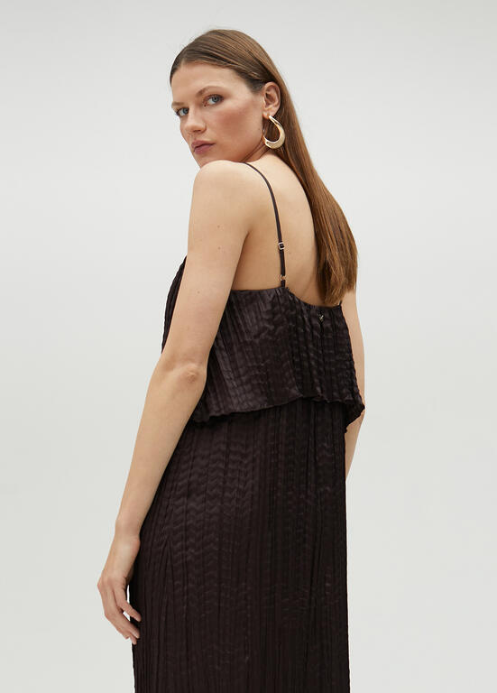 VESTIDO MAITE MIDI FALSO PLISSADO COM FOLHOS - Carla Valente