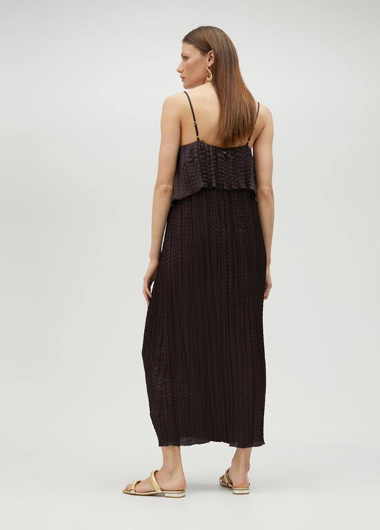 VESTIDO MAITE MIDI FALSO PLISSADO COM FOLHOS - Carla Valente