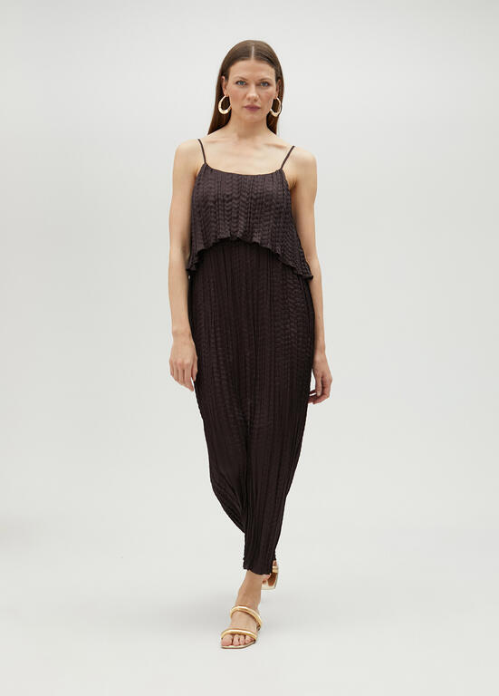 VESTIDO MAITE MIDI FALSO PLISSADO COM FOLHOS - Carla Valente