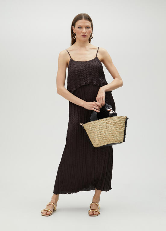 VESTIDO MAITE MIDI FALSO PLISSADO COM FOLHOS - Carla Valente