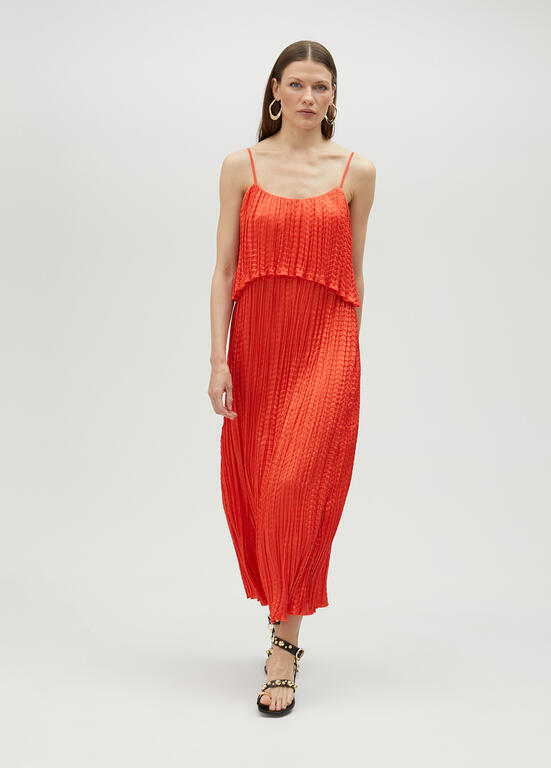 VESTIDO MAITE MIDI FALSO PLISSADO COM FOLHOS - Carla Valente