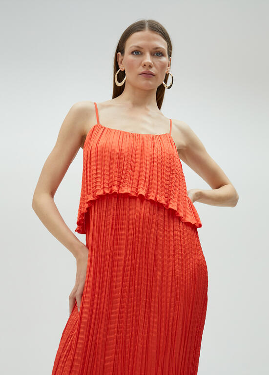 VESTIDO MAITE MIDI FALSO PLISSADO COM FOLHOS - Carla Valente