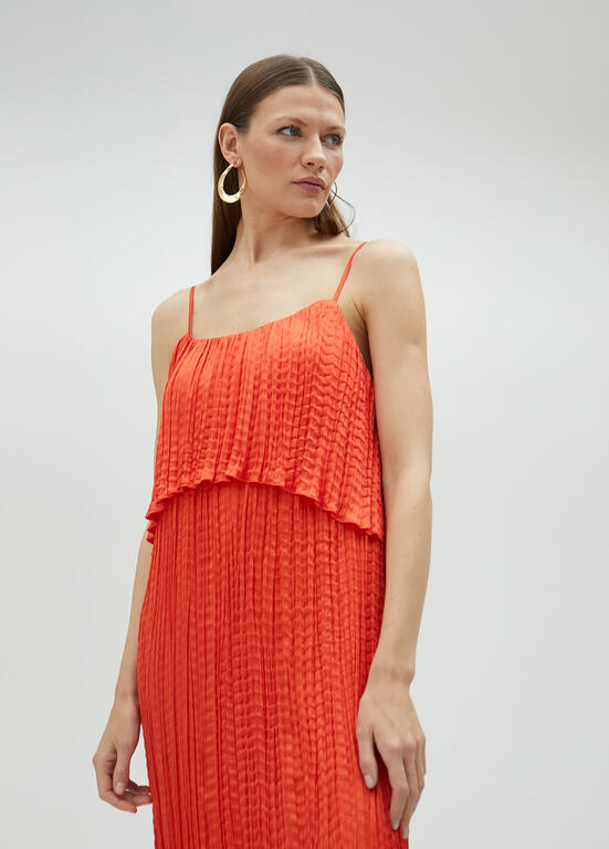VESTIDO MAITE MIDI FALSO PLISSADO COM FOLHOS - Carla Valente