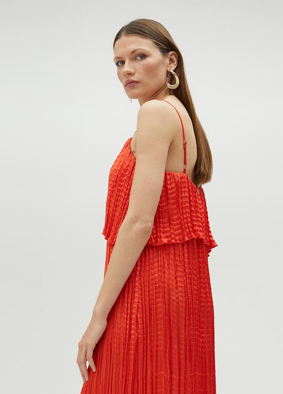 VESTIDO MAITE MIDI FALSO PLISSADO COM FOLHOS - Carla Valente