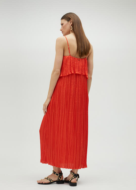 VESTIDO MAITE MIDI FALSO PLISSADO COM FOLHOS - Carla Valente