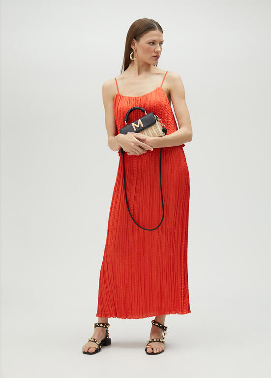VESTIDO MAITE MIDI FALSO PLISSADO COM FOLHOS - Carla Valente