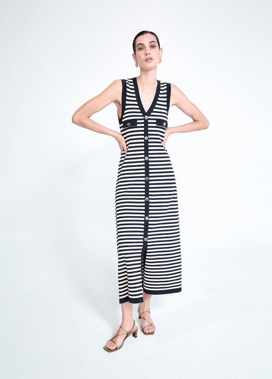 VESTIDO MAITE TRICOT MARINHEIRO ABERTO - Carla Valente