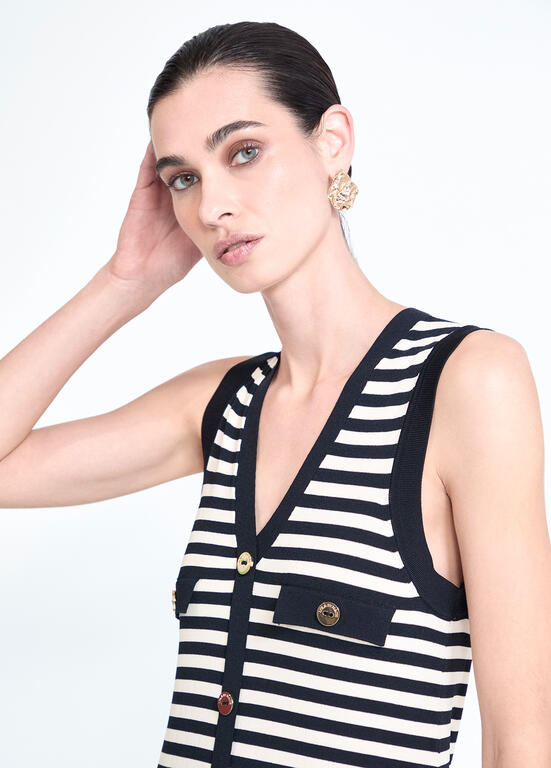 VESTIDO MAITE TRICOT MARINHEIRO ABERTO - Carla Valente