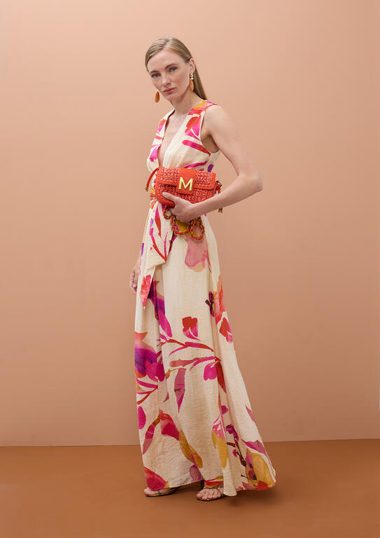 VESTIDO MAITE  DECOTE EM V E CINTURÃO AJUSTÁVEL - Carla Valente