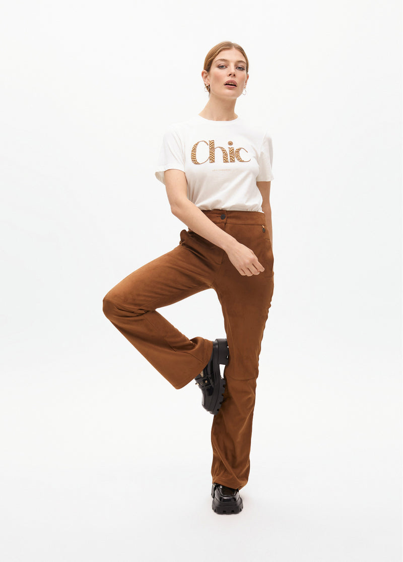 CALÇA LOLA CASADMNT BOCA DE SINO EM SUEDE SINTETICO - Carla Valente