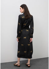 VESTIDO LOLA CASADEMUNT ACETINADO ESTAMPA LEOPARDO - Carla Valente